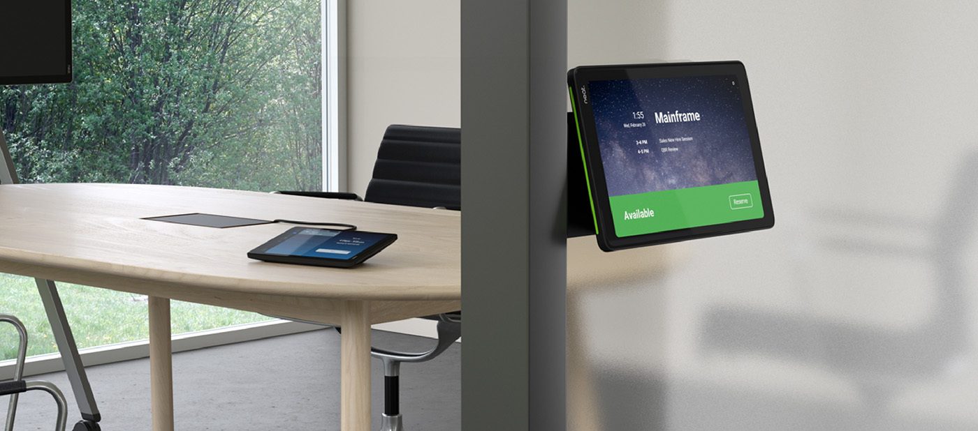 Image showing one neat pad at the entrance of a meeting space and one on the table inside