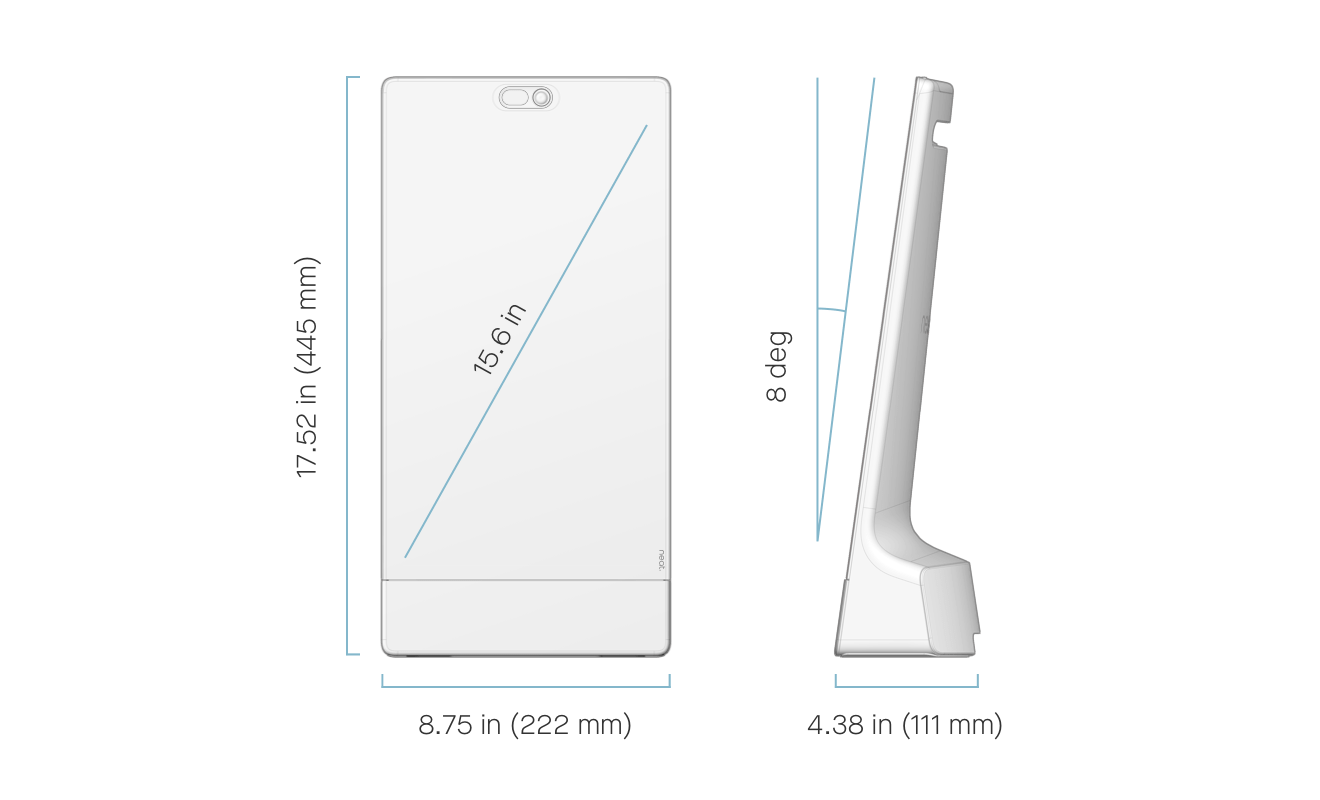 Technical illustration of neat frame size and weight specs
