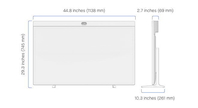 Technical illustration of neat board 50 tablestand specs