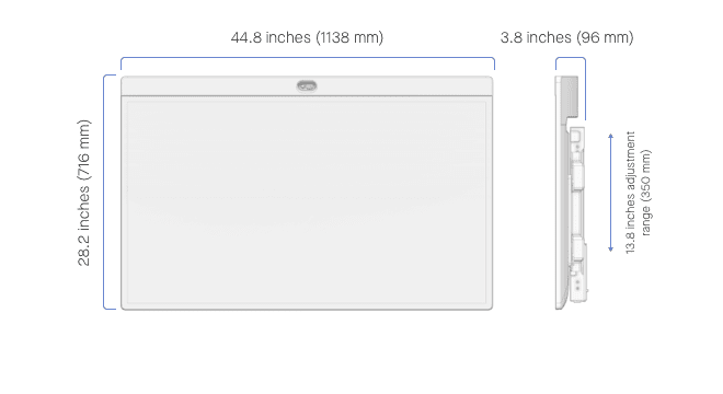Technical illustration of neat board 50 wallmount specs