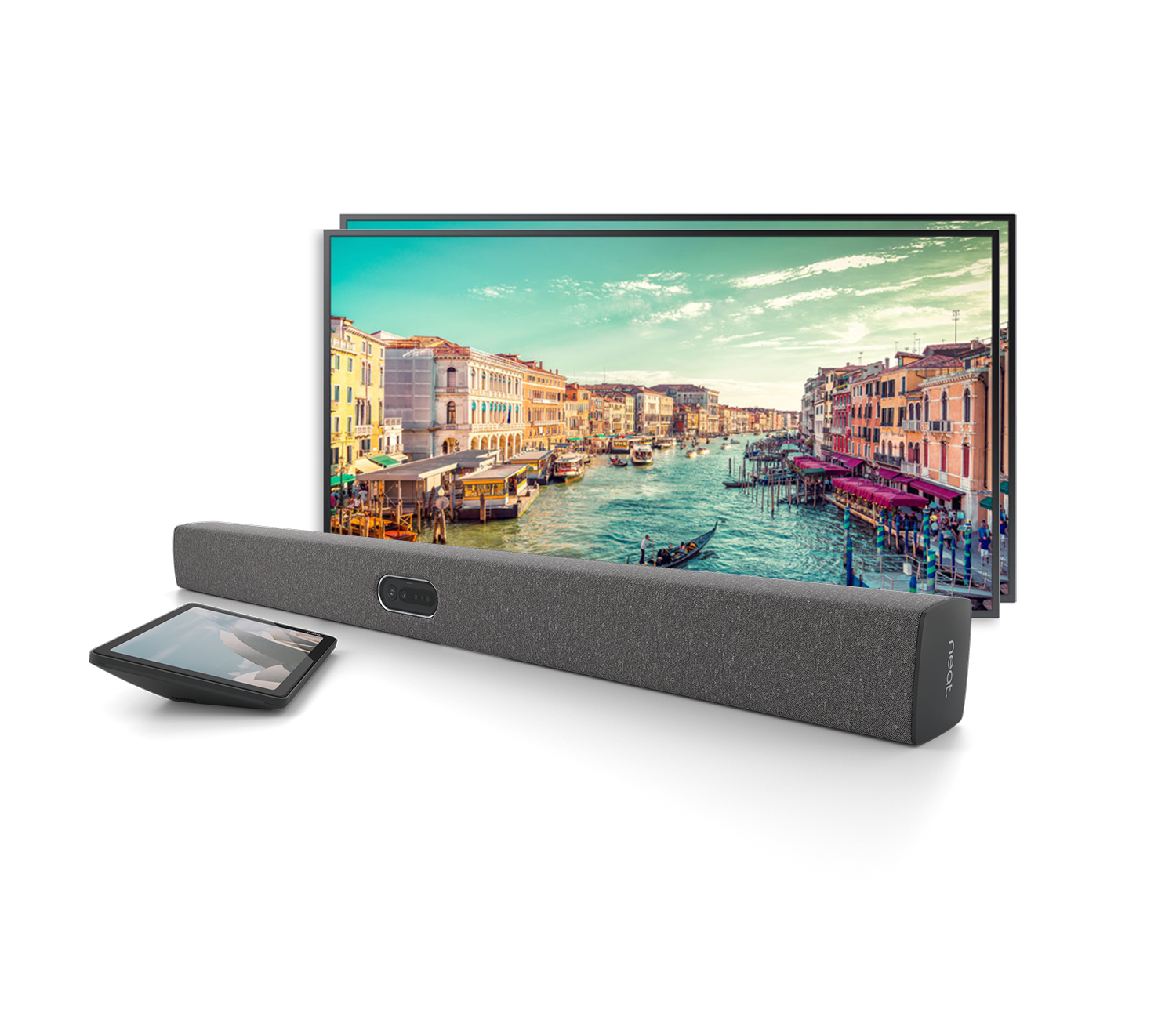 Image showing neat pad, neat bar and 2 Samsung tv screens