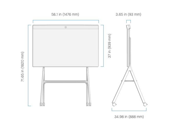 Technical illustration of neat board floor stand specs